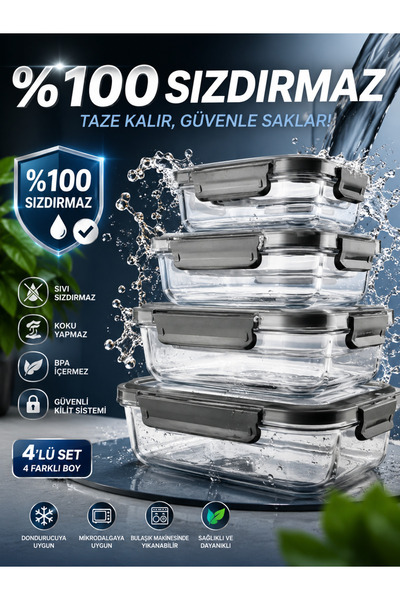 GÖNÜL G3358 Borosilicate 4-Piece Glass Storage Container