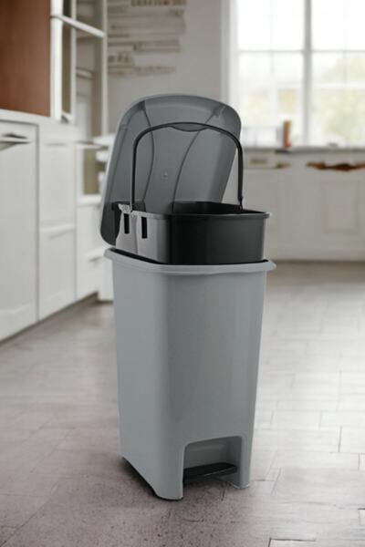 Melkan Home Pedallı Çöp Kovası 12,5 Litre Iç Kovalı Gri Çöp Kovası Slim Pedallı Çöp Kovası 12,5 Litre 40 Cm