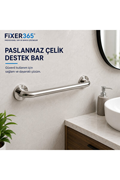 Fixer365 Yaşlı Hasta Engelli Paslanmaz Tutma Tutunma Barı 50 Cm Çap:19 Cm