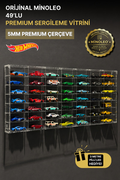 Minoleo Orijinal Minoleo® 49 Kapasiteli 1:64 Diecast Pleksi Araba Rafı- Premi...