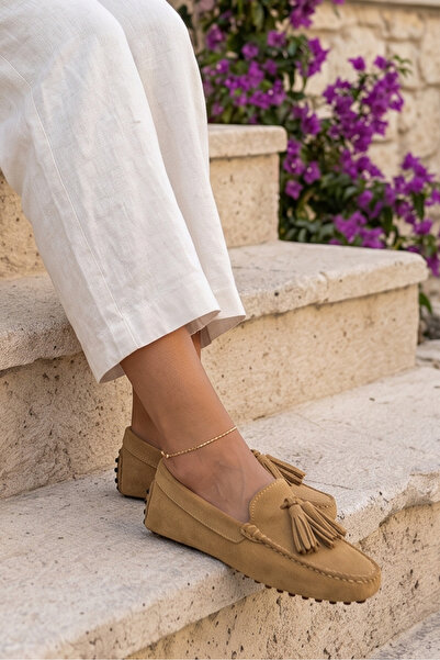West To West Westtowest Kadın Camel Süet Loafer Püsküllü Babet Günlük Makosen...