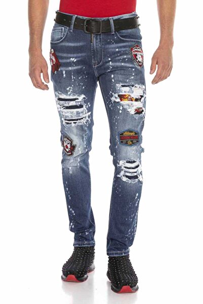 Generic Brand Cd643 Embroidered Destroyed Slim Men's Jeans