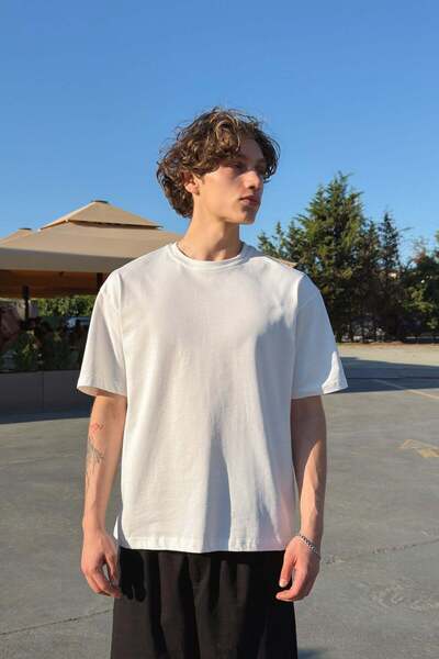 Flaw Wear Basic Oversize Fit Ecru T-Shirt