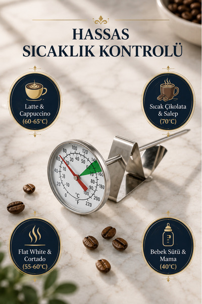 Caffe Rino Dayanıklı Metal Gövdeli Analog Termometre - Hassas Ölçüm Yapan Mekanik Termometre