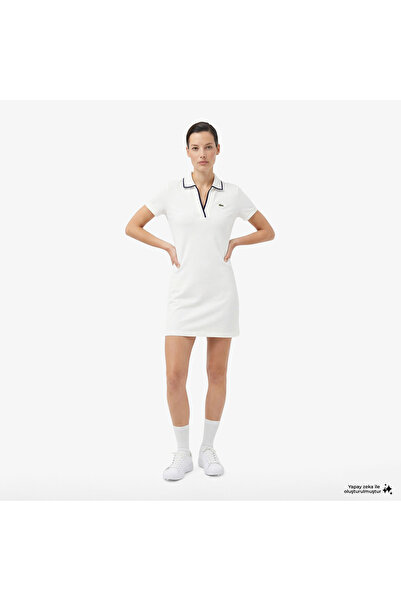 Lacoste Kadın Classic Fit Kısa Kollu Polo Yaka Beyaz Elbise