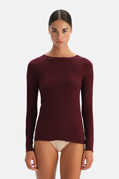 Eros Burgundy Modal Cashmere Boat Neck Long Sleeve Top