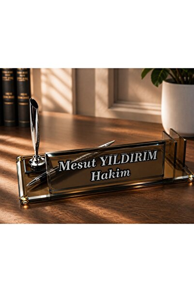 MERTKRİSTAL Copy - Crystal Desktop Pen Holder, Office Table Name Holder, Embo...