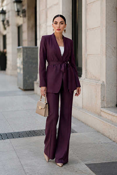 spirituel Women's double belted blazer jacket pants set