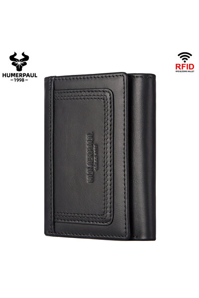 choice2 black HUMERPAUL Genuine Leather Trifold Short Wallet for Mens High Qu...