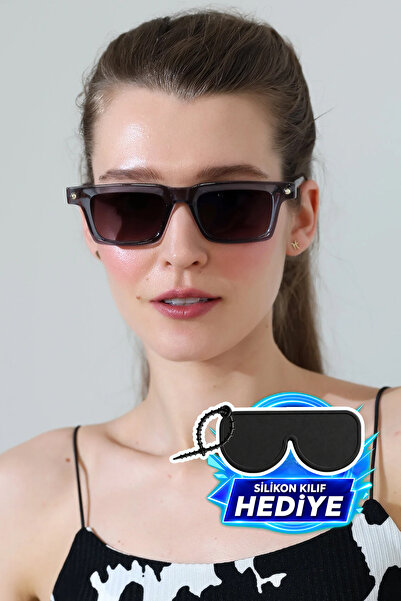 MİLANO KORS Women's Anthracite Rectangular Frame Black Glass Sunglasses