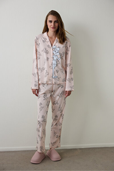 Penti Light Pink Lola Bunny Shirt Collar Cotton Long Sleeve Pajama Set