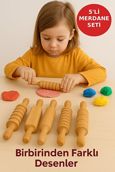 TOYFEST Wooden 5-Piece Roller Set – Natural Hornbeam, Child-Friendly, Suitabl...