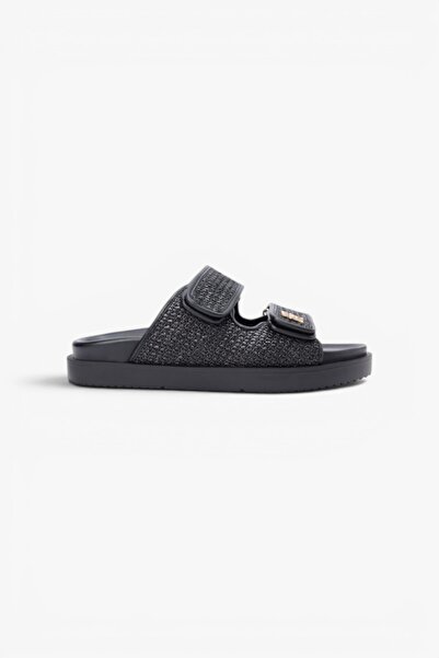 Tommy Hilfiger DOUBLE STRAP RAFFIA SANDAL Kadın Siyah Terlik - FW0FW09122