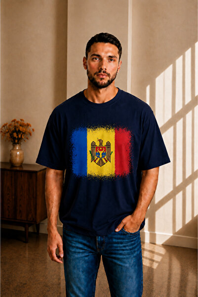 sngl tekstil Men's Oversized Moldova Flag Printed Short Sleeve T-Shirt S m L ...