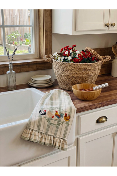 HOME OF BLOSSOM Green Striped Embroidered Kitchen Cloth 40*60cm