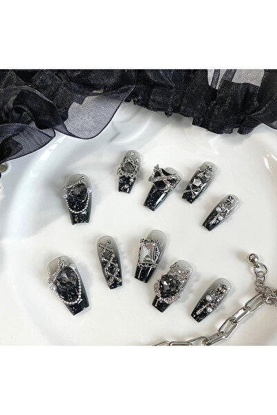 Choice SJ0010-S 10 Pieces of Handmade Coffin Shaped Nails, Beautiful Fake Nai...