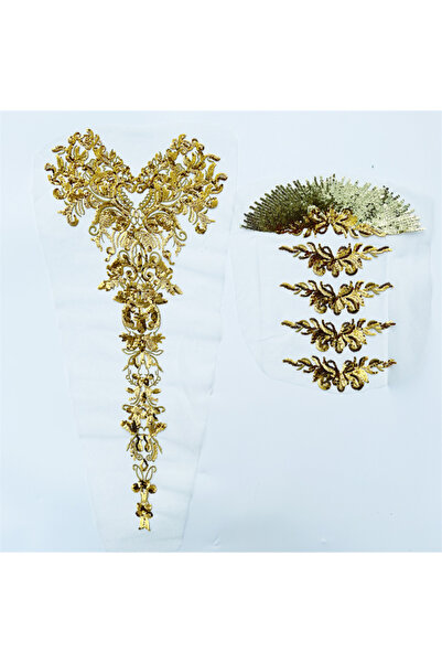 Choice4 beige 29*64CM/Gold Sequin Flower Applique,Fabric Lace Embroidery Sew ...