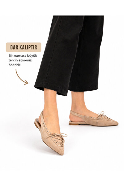 DAD WOLF Ženske balerine od antilopa sa vezanjem, sa špicastim vrhom, ležerne...