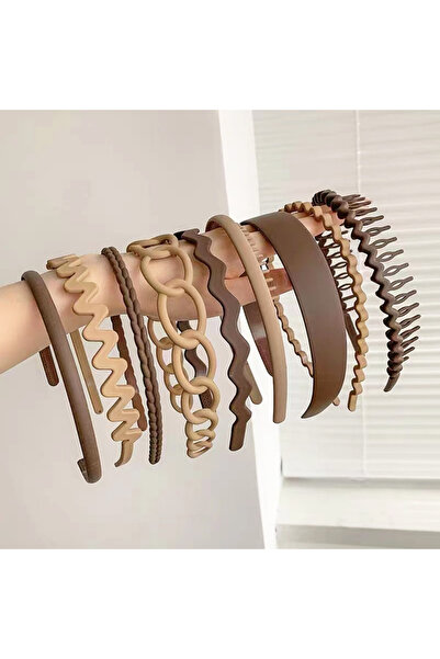 Choice5 2 brown khaki 9Pcs/Set Non-slip Hair Band Hoop for Women Men Frosted ...