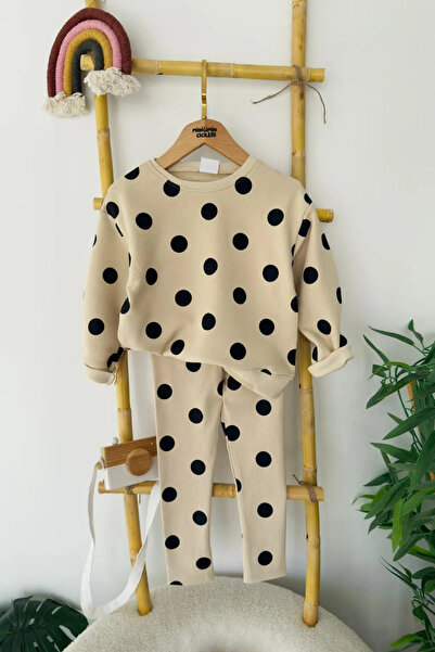 Minigimin Cicileri My Little Girl's Polka Dot Leggings Girls' Set - Beige