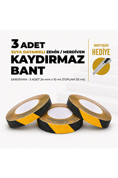 UniTape Suya Dayanıklı Merdiven/Zemin Kaydırmaz Bant - Sarı/Siyah - 24 mm × 1...
