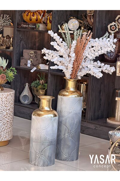 YASAR CONCEPT Bellisse Metal Yer Vazosu Set 19x50 Cm ve 20x63 Cm