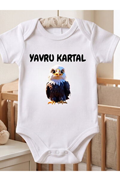 EGGBABY Yavru Kartal Baskılı Bebek Body Zıbın Taraftar Temalı Siyah Beyaz %100 Pamuklu Hediye