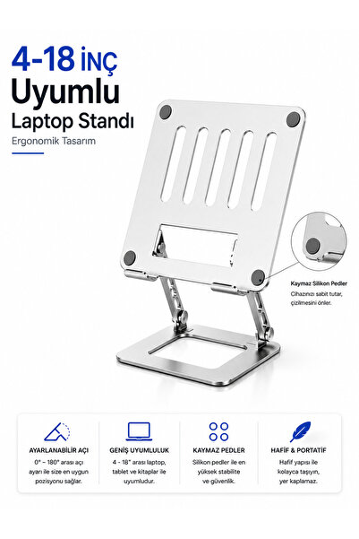 DEANB BLT032 Katlanabilir Alüminyum Laptop Standı – 4-18'' Tablet, MacBook Uy...