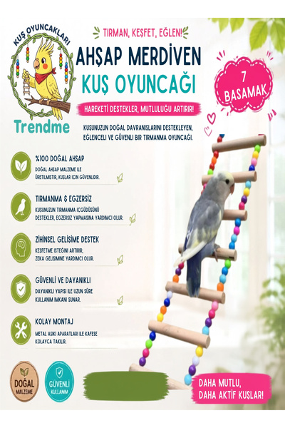 UniqBirdToys Trendme Plastic Beaded Bird Ladder (7 Steps)
