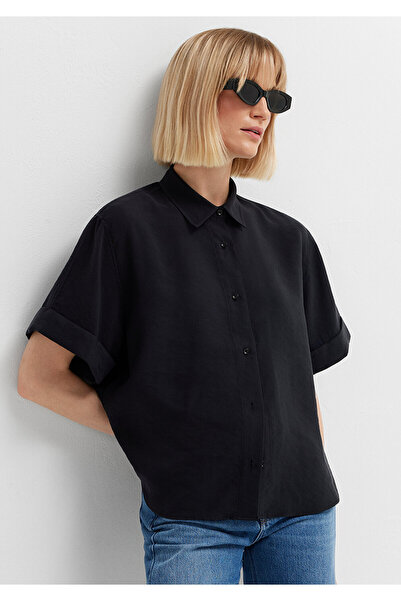 Mavi Μοντάλ (Τένσελ) ™ Μεικτό Μαύρο Πουκάμισο Oversize / Φαρδιά Γραμμή 121148...