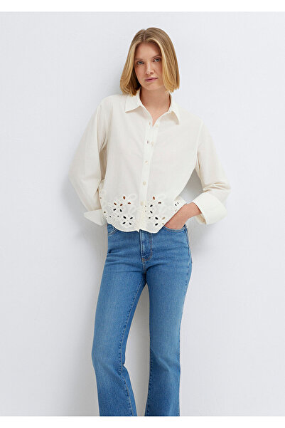 Mavi Lace Detailed Ecru Shirt Loose Fit / Comfortable Cut 1211463-70060
