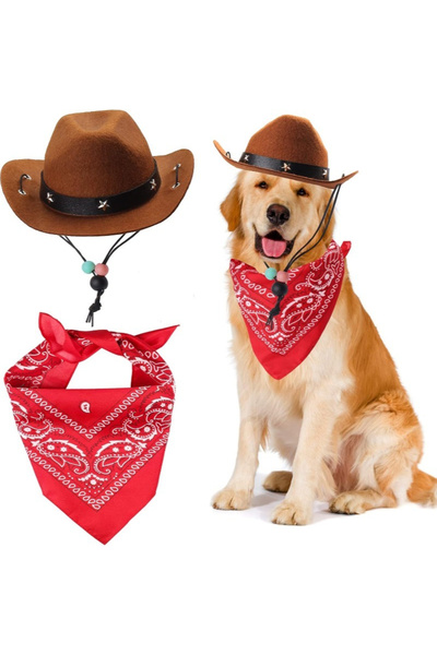 Choice Package A 1 Set Dog Cat Pet Size Cowboy Hat and Bandana Scarf West Acc...