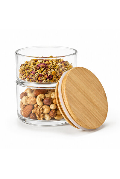 Blackstone 2 Layer Glass Storage Jar with Airtight Bamboo Lid, Detachable Bor...