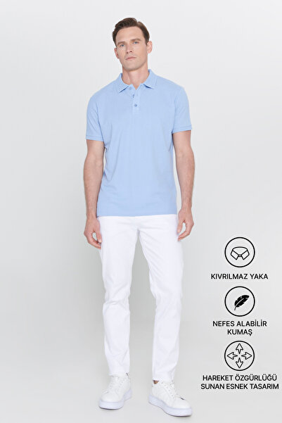 ALTINYILDIZ CLASSICS Męska koszulka polo w kolorze jasnoniebieskim, ze 100% b...