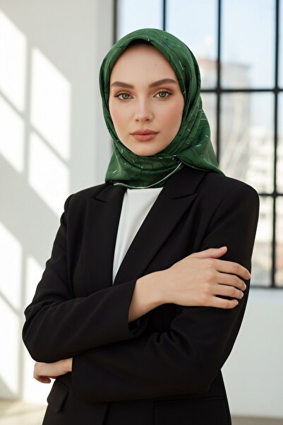 Vissona 100% حرير تويل بنمط هندسي أخضر زمردي ملون 90x90 وشاح شكل الخياطة: خيا...