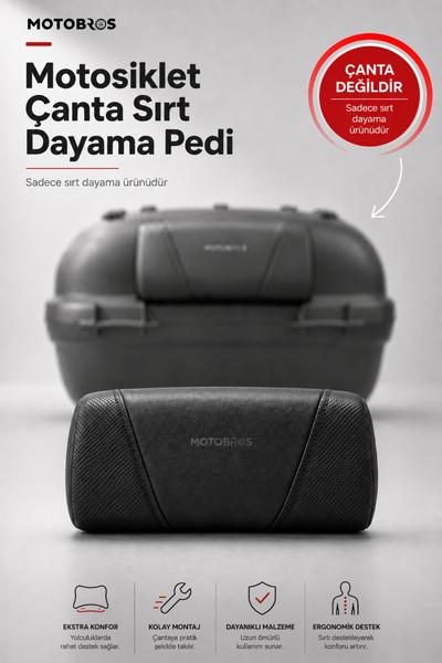 Motobros Motosiklet Topcase Çanta Sırt Dayama Minderi Universal Premium Cırtl...
