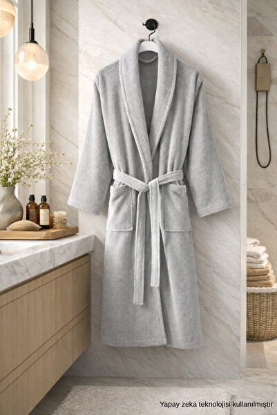 ELY PARKER Şalyaka Cotton Unisex Bathrobe Gray