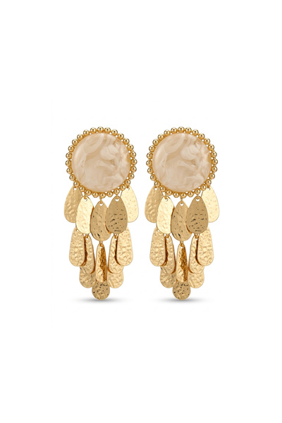 Charmist Steel Gold Detailed Trey Cream Earrings