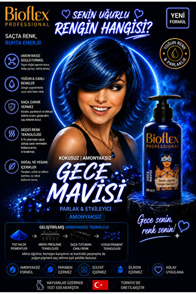 Bioflex Gece Mavisi Geçici | Renkli Krem Boya 250 ml | Amonyaksız | Hair Dye ...