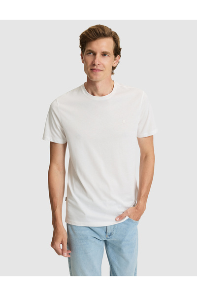 Pierre Cardin Ecru Slim Fit 100% Cotton Crew Neck Basic T-Shirt 50306980-Vr019