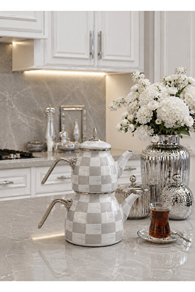 Pak Home Gri Damalı Emaye Çaydanlık (1L +2L)