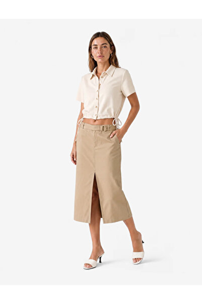 Koton Tie-Detail Short Sleeve Buttoned Crop Shirt