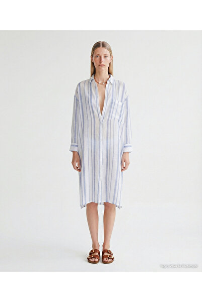 Yargıcı Plain Shirt Collar Long Sleeve Dress