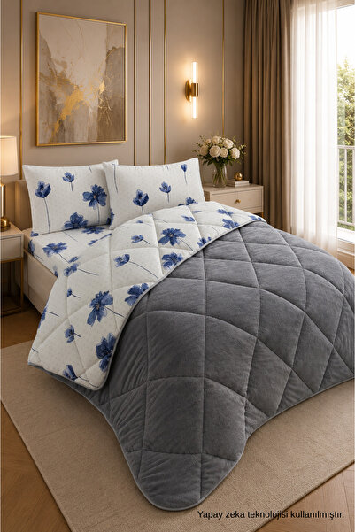 ELY PARKER Colorful Patterned King Size Quilt with Plush Double-Sided Pillowc...