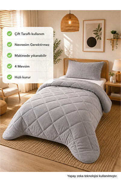 ELY PARKER Soft Single Colored Quilt-wellsoft-double-Sided 155x215 Gray