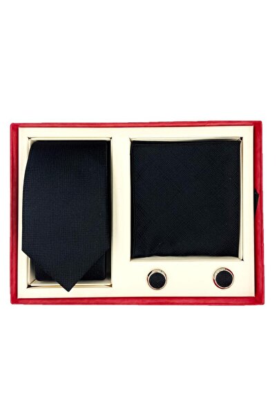 Brianze Black Tie, Handkerchief and Cufflinks Gift Set in Box