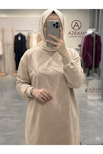 softalya moda Γυναικείο τουνίκ χιτζάμπ με κυματιστό σχέδιο και πέτρες