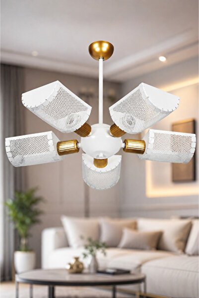 VENON Süper Aydınlatma Gediz 5 Li Camı Metal Beyaz Gold Avize || Modern Salon...