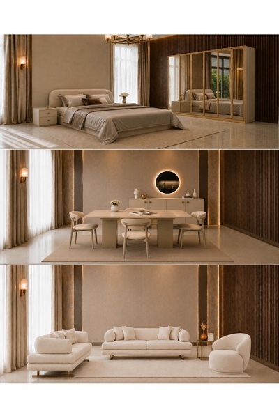 inegölmobilyası Zen Düğün Paketi %100 MDF & Baza Hediyeli