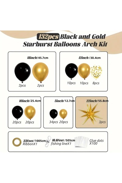Choice As shown 132pcs 132pcs Black Gold Latex Balloons Garland Arch Kit for ...